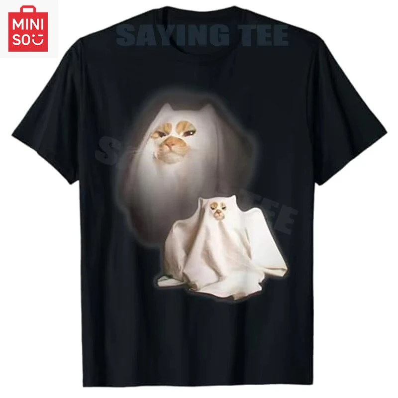 

Ghost Cat Meme Funny Halloween Men Women Kids T-Shirt Y2k Kitty Witch Cat Peekaboo Horror Graphic Outfit Streetwear Saying Tee