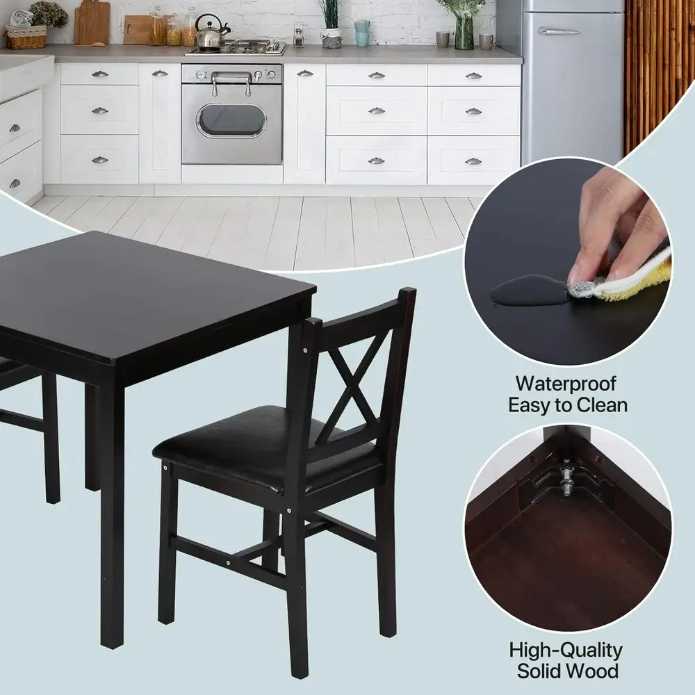 Dining Table Set or Small Space, 3 Peices Wood Kitchen Dinette Table with 2 Chairs, ern Counter Height Dining Room Table or Kitc