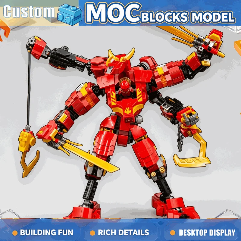 1295PCS Red Climbing Robot Building Block Articulated Mechanical Figure Model DIY Assembly Set Creative Engineering Display Home