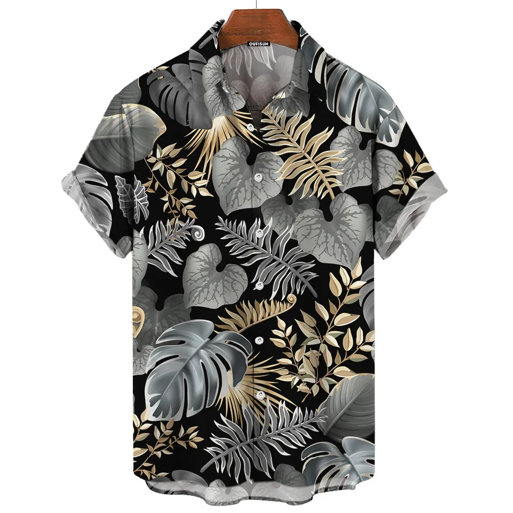 Men's Short Sleeve Flower Print Button Down Shirt Casual Short Sleeve Button Up Shirt Beach Shirt Hawaiian Style Shirt