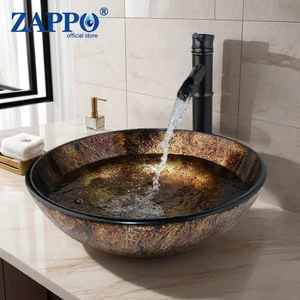 Zappo-Round-Temperatur-Glasbecken-Wasserhahn, Wasserfall Wasserfall, Schiffswaschbecken, Badwaschanlage, Combo Taps 8 Hauptverkauf Badezimmer Pias - №3