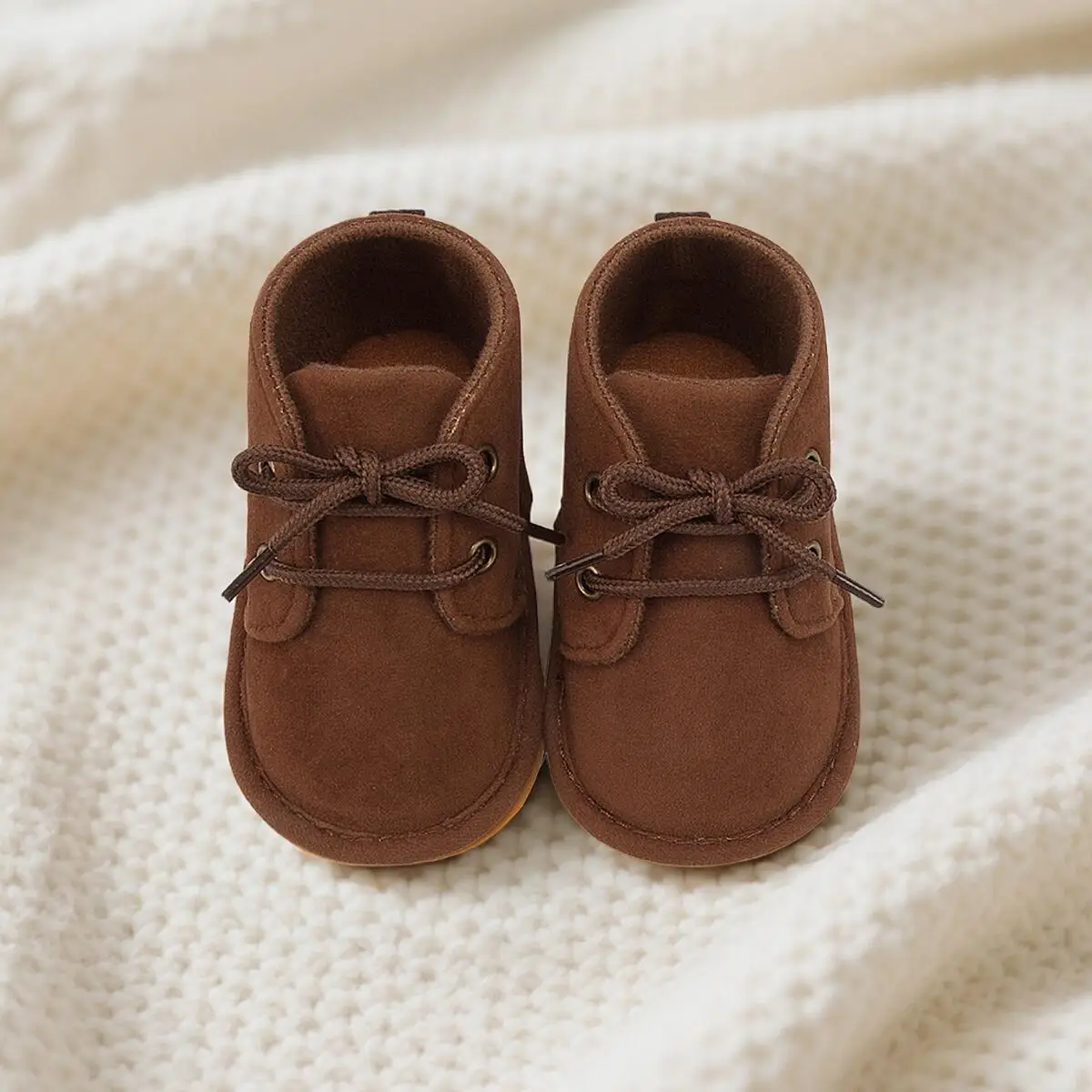 

Solid Color Baby Casual PU Suede Leather Booties Autumn Winter Warm Lace Up Boys Girls First Walkers Rubber Soft Anti-slip Sole