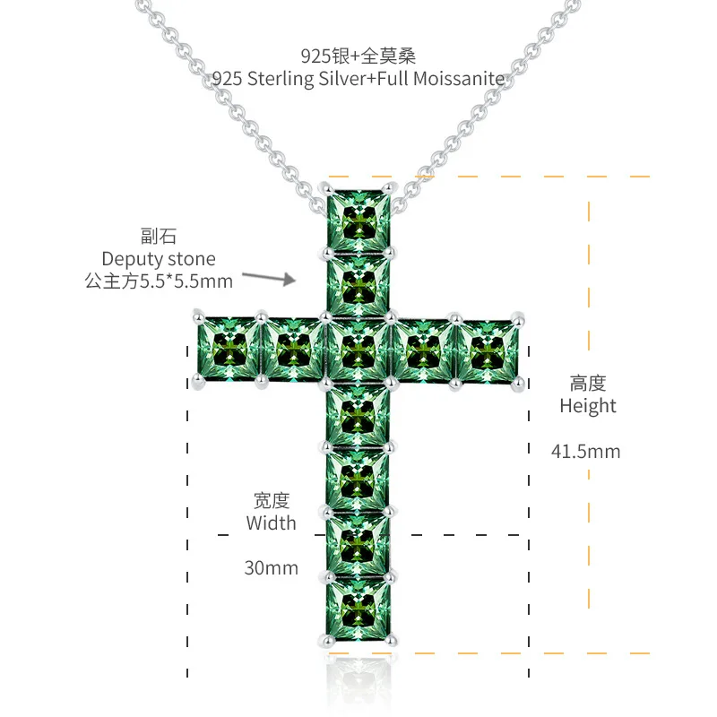 WUIHA 100% 925 Sterling Silver Princess Cut GRA Real Moissanite Diamonds Wedding Engagement Cross Pendant Necklaces Fine Jewelry