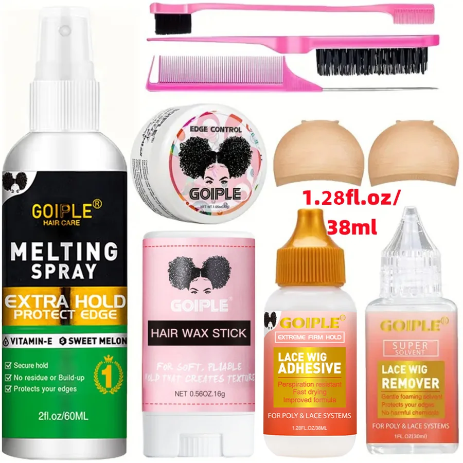 مجموعة ملحقات الشمع الناعم اللاصق للشعر المستعار، غراء غير مرئي سريع الجفاف للشعر المستعار، عصا شمع بقعة، جل التحكم في الحواف للشعر المتطاير
