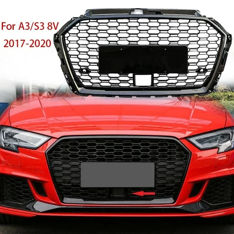 For Audi A3 S3 8V modified RS3 2017-2020 With ACC Holes Honeycomb Hood Front bumper mesh Racing grills Grill Cover Plate