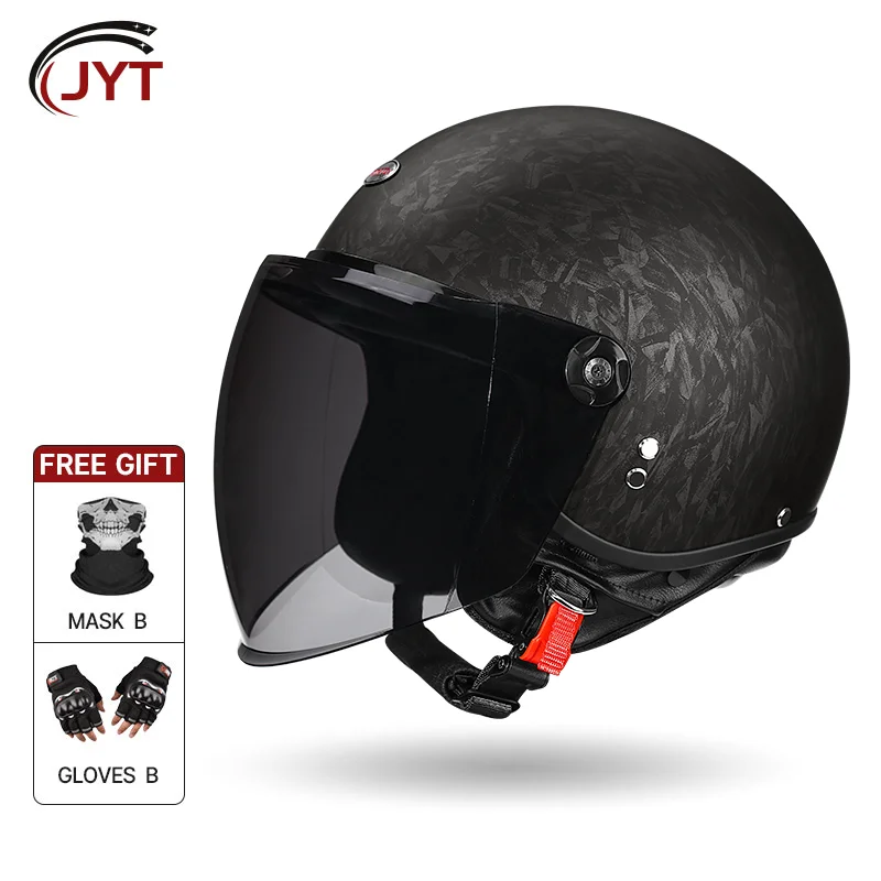 

Practical 3/4 Open Face Motorcycle Helmet with Smoke Long Lens Wind-Resistant Dual Safety Certified for Men Women City Commuting