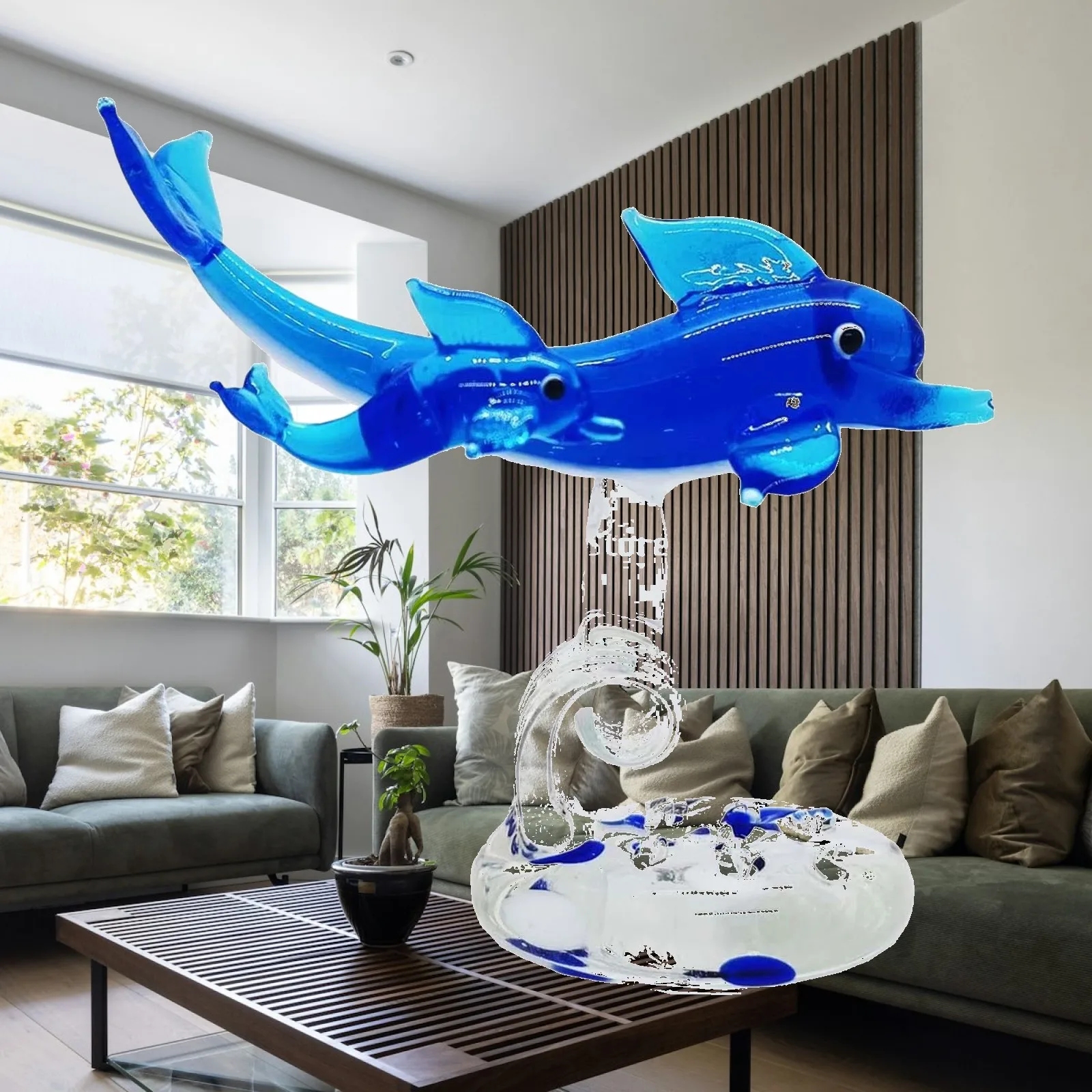 Dolphin Statue Desktop Figurine Glass Animal Sculpture for Home Office Shelf Decor Modern Tabletop Ornament Housewarming Gift
