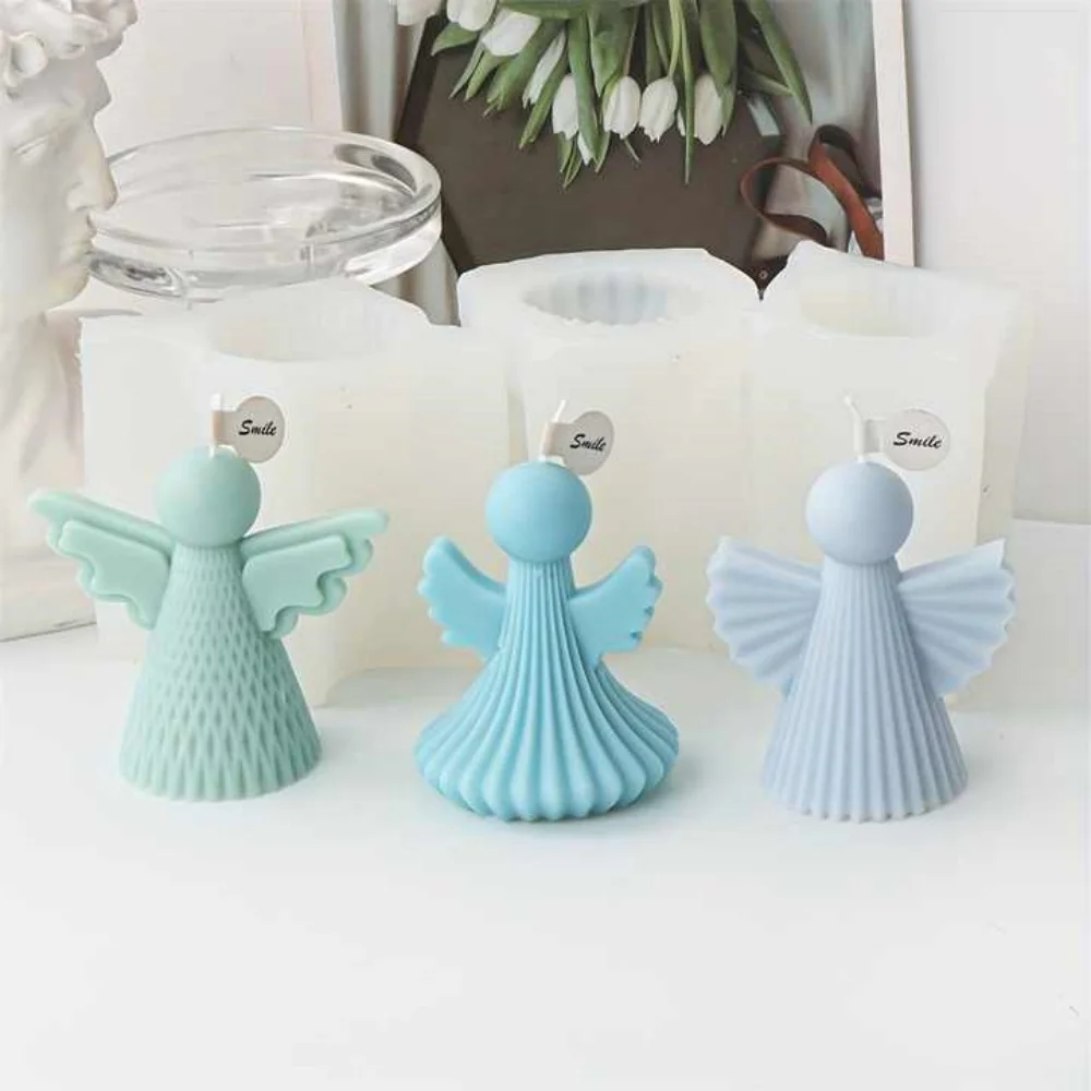 Moule à bougie d'ange en Silicone, cire d'aromathérapie, argile polymère, résine, outil de Statue, Art, aile, rayure, conception de grille, décor d'anges masculins et féminins