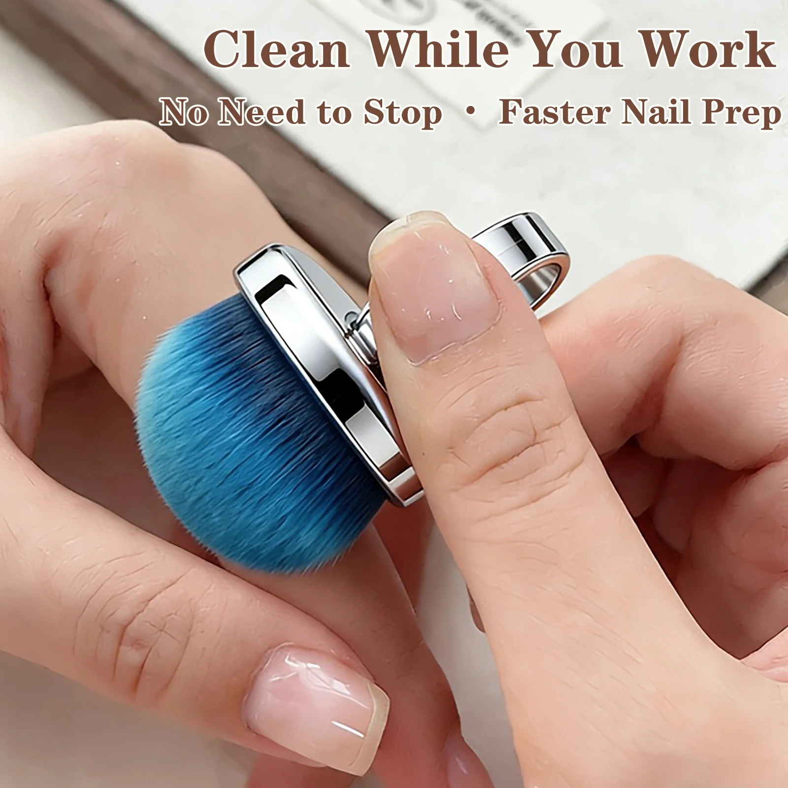 Metallring-Nagelstaubbürste, Freihändige Fingerreinigungsbürste mit Weichen, Dichten Borsten für Acryl-Gel-Dip-Puder-Entfernung im Salon und zu Hause – Detail 10