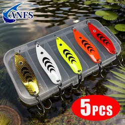 ANFS 5pcs Trout Spoon Fishing Lures with Box Spinner Artificial Baits for Freshwater Saltwater