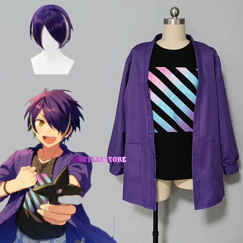 Game Ensemble Stars Es2 Es Music Shinobu Sengoku Shinobu Cosplay Costume Wig Puffy Bunny Wig Purple Coat Man Woman Carnival Suit