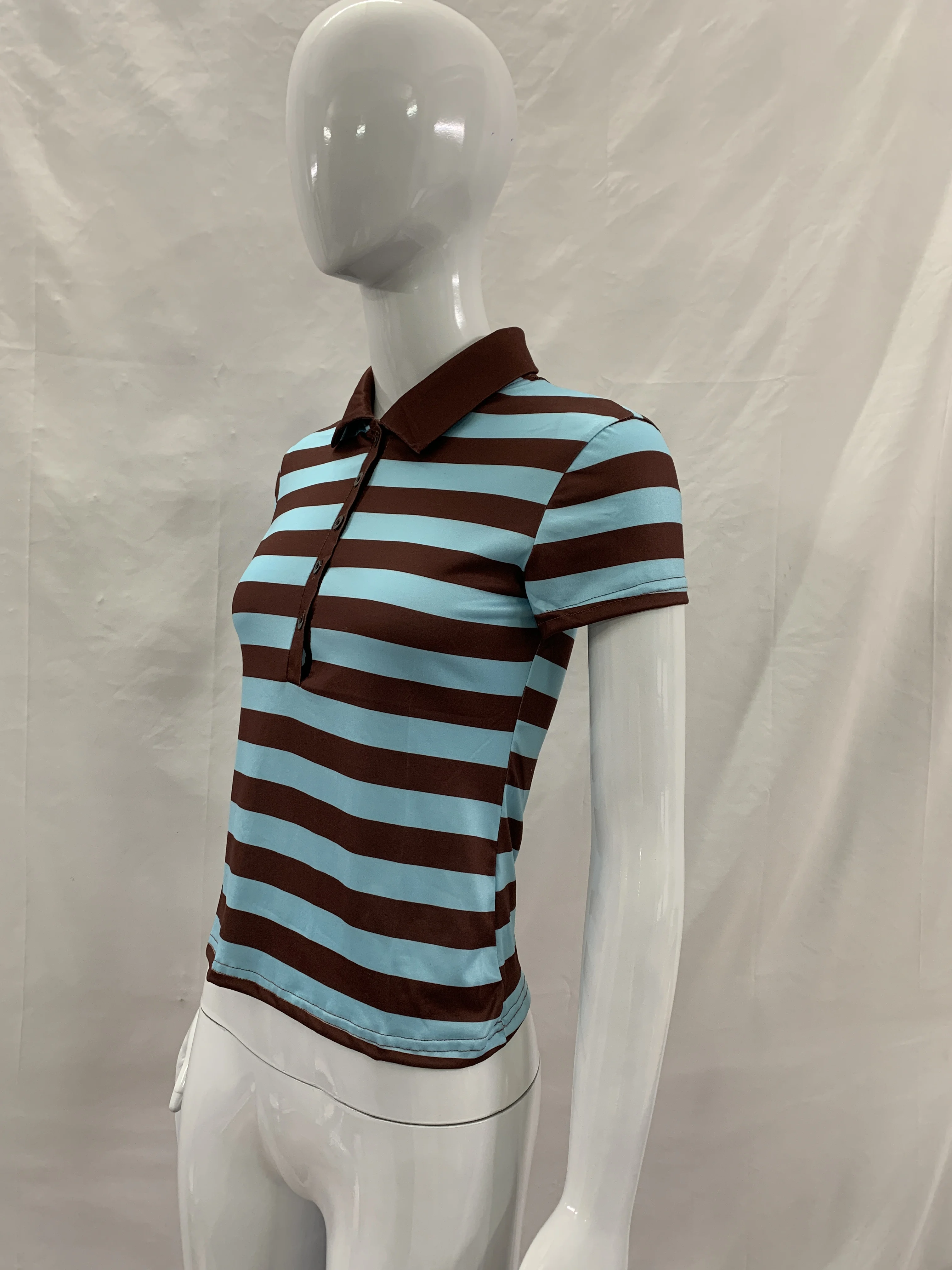 Damen Slim Fit Gestreiftes Poloshirt Kurzarm Henley-Oberteil Y2K Streetwear Lässiges Crop-Top für Junge Damen – Detail 8