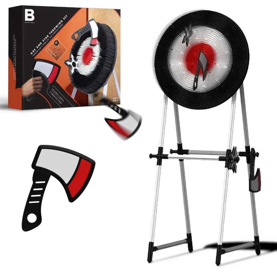 Deluxe Steel Frame Axe Throw Target Game Set – Stahlrahmen für drinnen und draußen, lustige Sportaktivität, Wurfspiel, Weihnachtsgeschenk