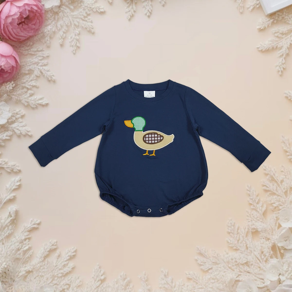 

Cute Baby Clothes Fall Mallard Ducks Embroidery Long Sleeve Romper Playsuit for Newborn Infant Toddler Boys Party Bodysuit