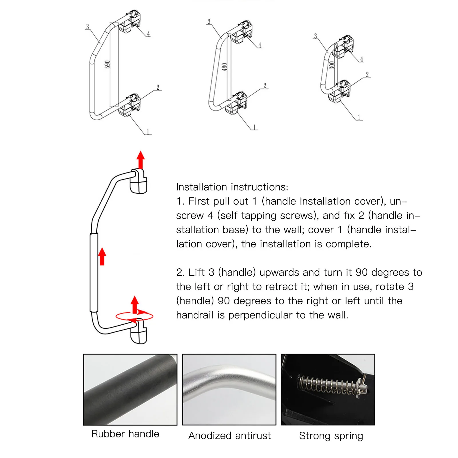 Entry Door Assist Bar Folding RV Assist Handle with EVA Grip Aluminum Alloy Entry Door Hardware for  Motorhome Trailer