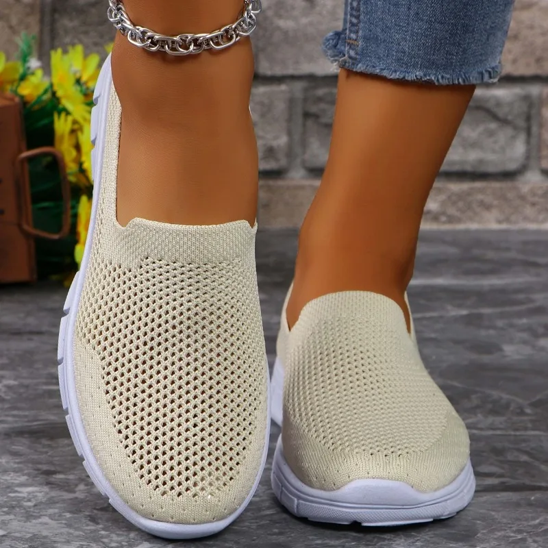 Atmungsaktive Strick Slipper für Frauen plus Größe 43 leichte weiche Sohle Flats Schuhe Frau 2024 Herbst Anti-Rutsch-Freizeit schuhe Damen