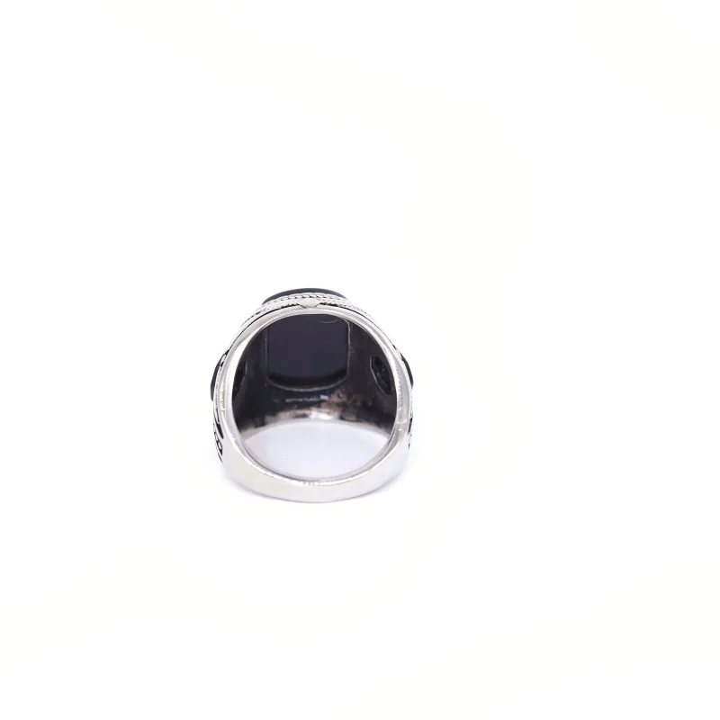 Vintage Stainless Steel Obsidian Ring Simplicity Geometric Black Obsidian Muslim Rings Arab Anniversary Party Jewelry