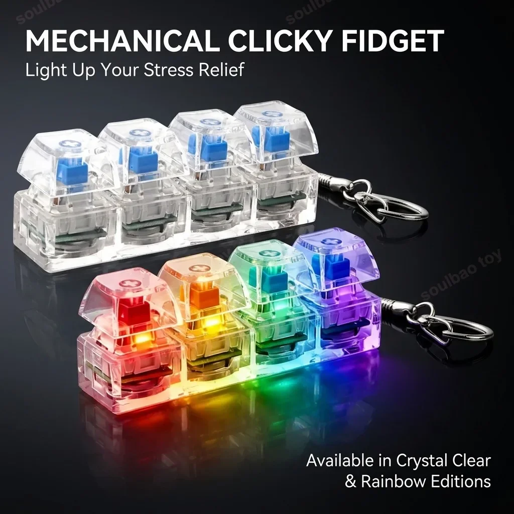 1/2PC Chaveiro Criativo de Teclado com 4 Teclas, Pingente de Tecla Luminosa, Botão de Dedo, Brinquedo Anti-Stress, Material de Escritório, Gadget para Alívio do Estresse
