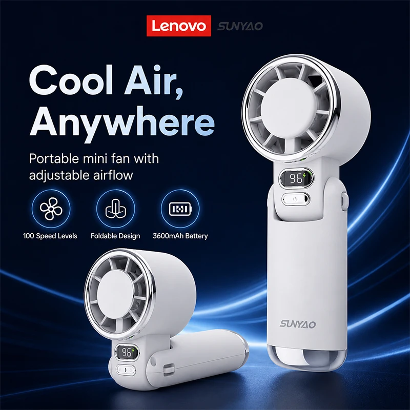 Choice Lenovo FS005 Rechargeable Portable Handheld Fans 3600mAh Foldable Fan LED Digital Display for Travel Camping Outdoor New