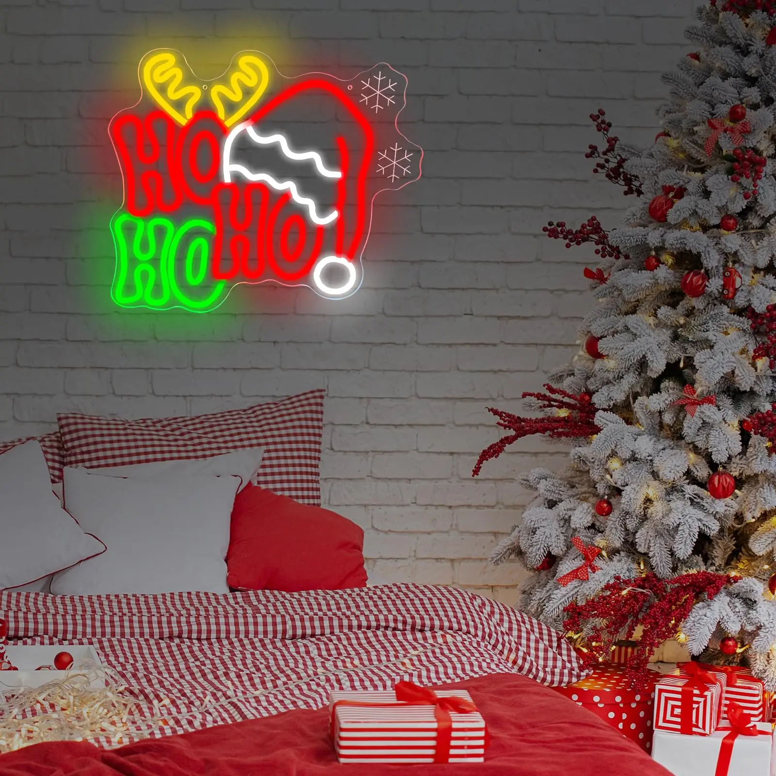Merry Christmas Neon Sign for Christmas Decor Dimmable HoHoHo Santa Hat for Bedroom Home Party Window Holiday Parties Gift