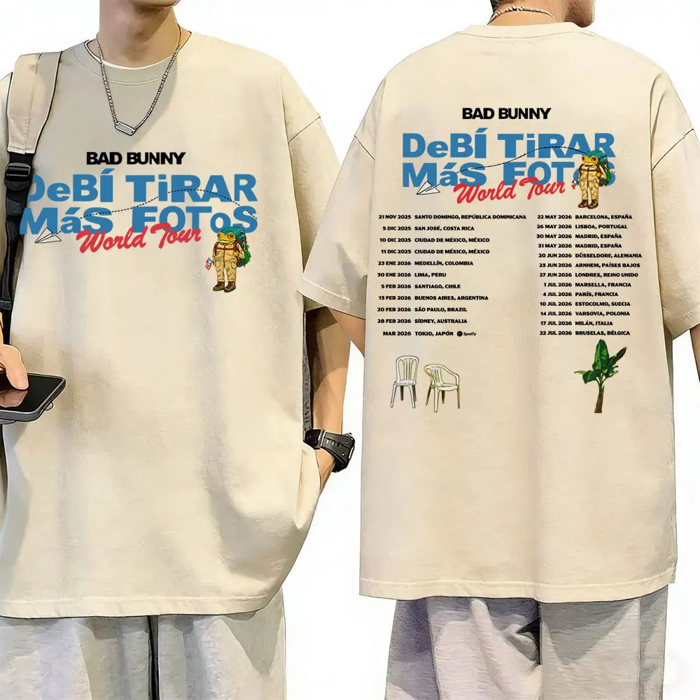 

Hot Sale New Rapper Bad Bunny DeBi TiRAR MaS FOToS DTMF World Tour Vintage Washed T-shirt Men Women Hip Hop Oversized T Shirts