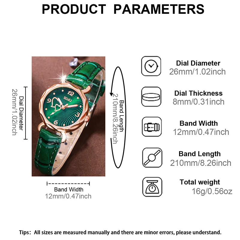 6 قطع جديدة فاخرة الحب حجر الراين مجوهرات السيدات خاتم قلادة أقراط سوار مجموعة بسيطة الرقمية حزام من الجلد ساعة كوارتز #5