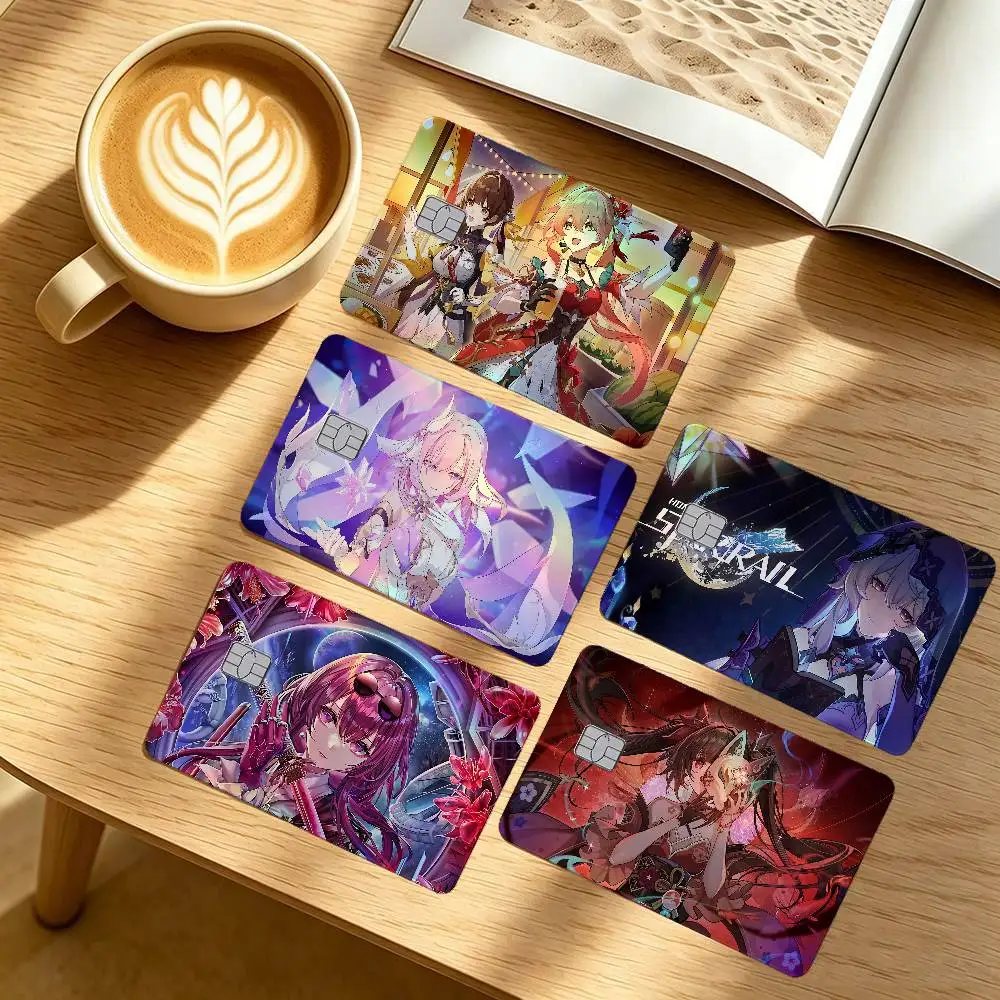 Honkai Star Rail Firefly 4Pcs/Set Holographic Laser Credit Card Stickers Iridescent Waterproo Fits All Standard Bank Cards