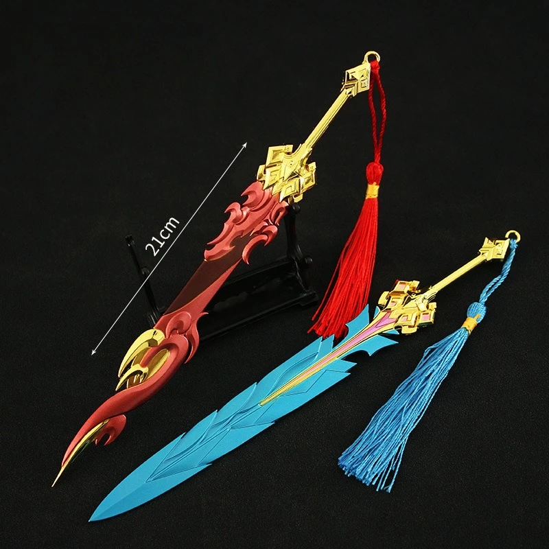 21 cm/8.27in Honor Kings Game Randapparatuur Metalen Snijden Wapen Modellen Speelgoed Ornamenten Sleutelhangers Desktop Display Collectie Gift jongen