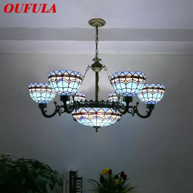 

OUFULA Tiffany European Living Room PendantLamp Vintage Creative Color Glass restaurant Bedroom Hotel Chandelier