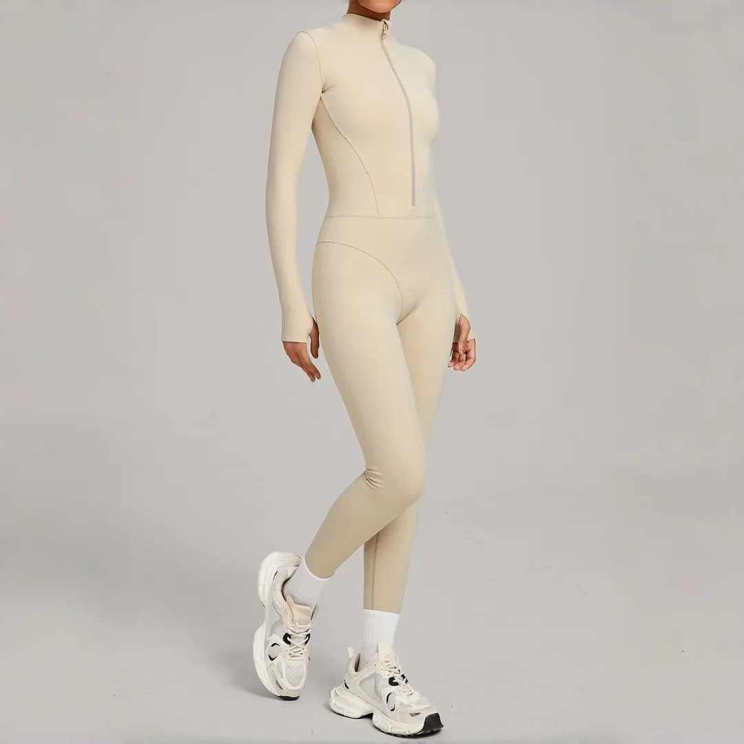 Zimní teplý jógový overal se stojáčkem a zipem, fleecový, venkovní fitness, běhání, jednodílné cvičební oblečení, legíny, jógový oblek - náhled 6