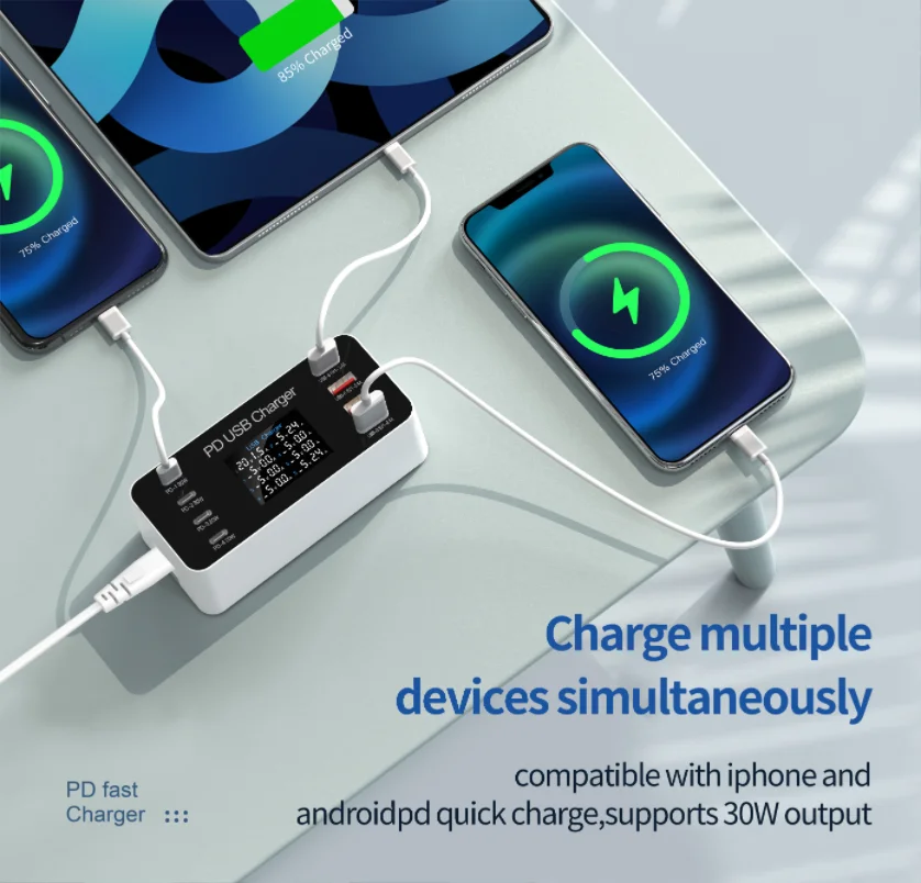 

PD 30W USB C Fast Charger for iPhone 15 Pro Max Xiaomi 14 Oneplus EU US Mini 8 Ports Travel Plug Phone Fast Charging Adapter