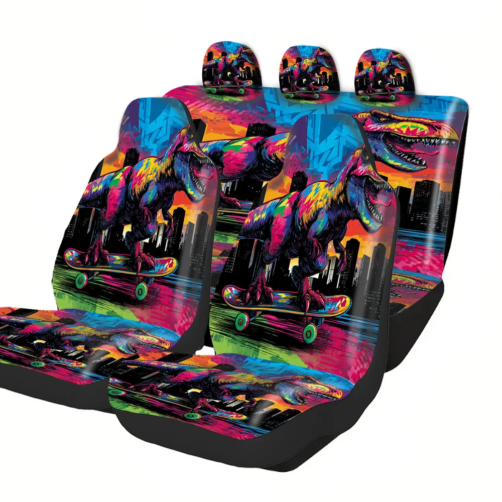 2-5 Seat Set Car Seat Covers - Black War Horse Print, Polyester Fabric, Easy Install & Washable, Non-Slip & Absorbent, Universal