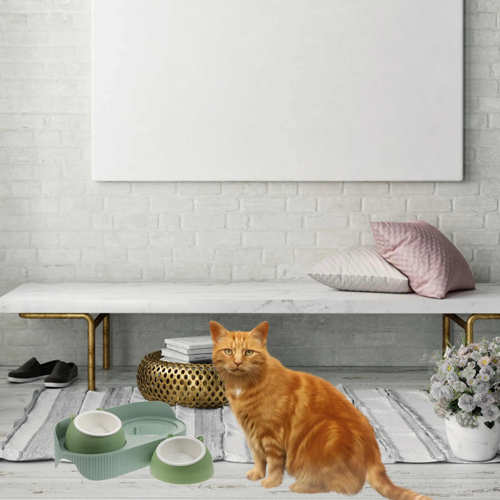 

Multi function Pet Feeder Cat Bowl Dog Food Bowls Daily Use ABS Plastic Neck Protection Raised Household Pet Feeder