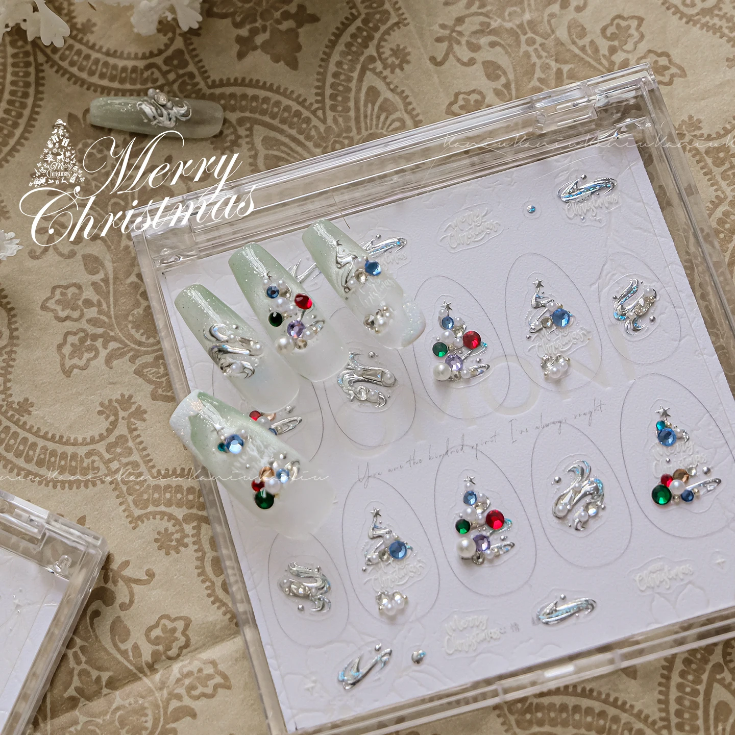 1/3 Sheet Christmas Pearl Diamond Nail Stickers Snowflake Star Nail Art Luxury Micro-set Diamond Metal DIY Manicure Decoration