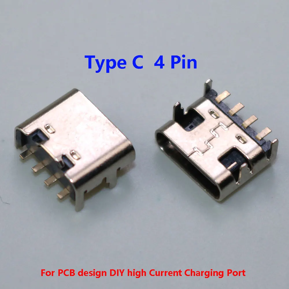 

100~500pcs 4Pin USB Type C SMT Socket Connector USB 3.1 Type C 4Pin Female SMD DIP For PCB design DIY high Current Charging Port