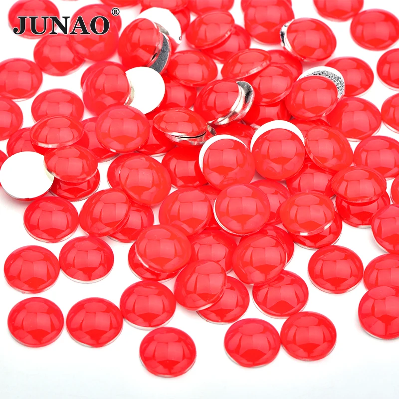 JUNAO 4mm 12mm Neon Yellow Color Resin Flatback Rhinestone Round Strass Gems Non Hotfix Crystal Applique For Decoration Crafts