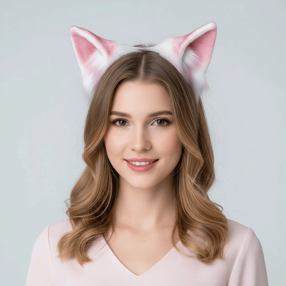 Gradient Color Faux Fur Cat Ears Flexible Fluffy Realistic Texture Cosplay Ears Hair Hoop Lightweight Comfortable