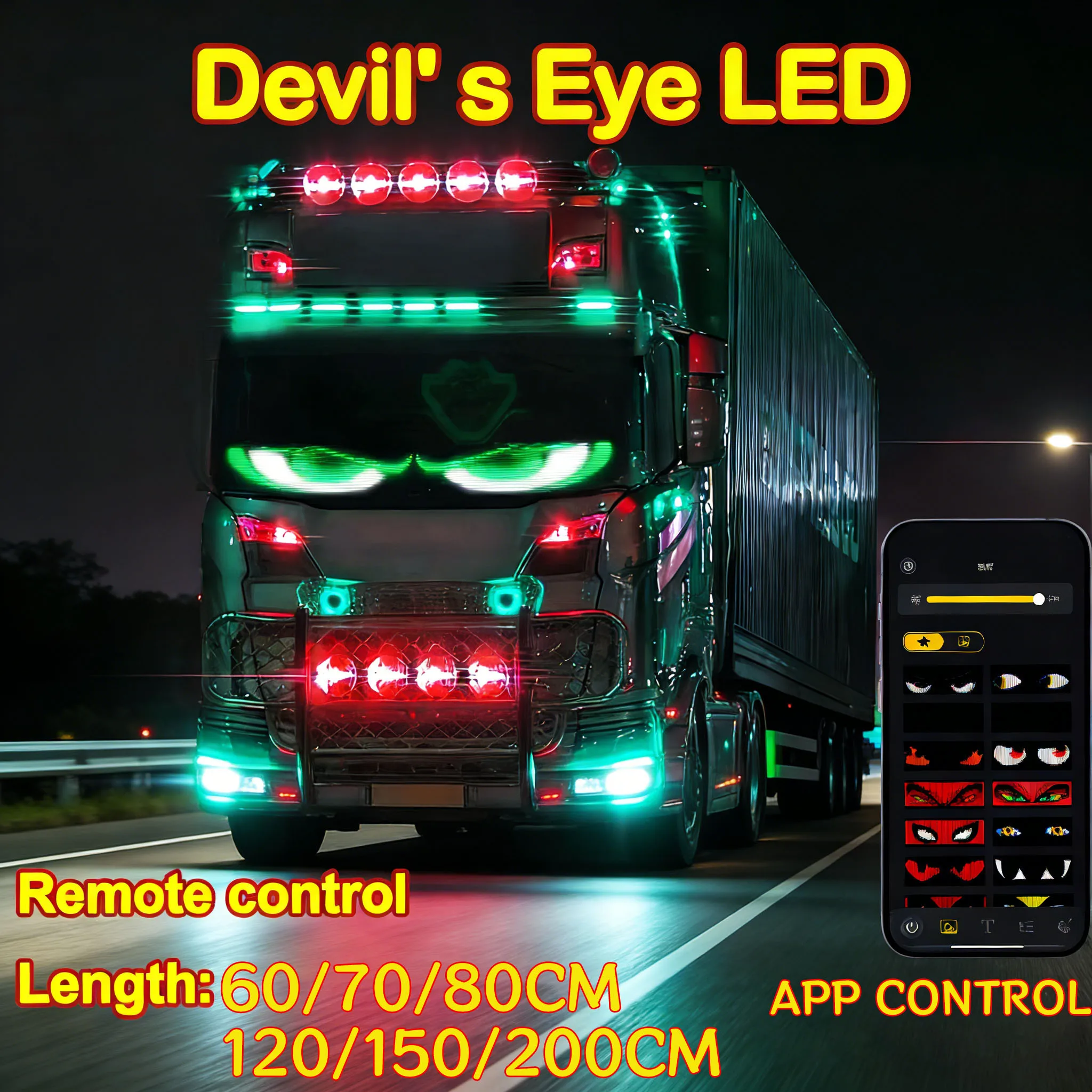 

LED Devil Eyes Ambient Light For Car SUV BUS Windshield Flexible Pixel Panel APP Control Custom Animation Text Music Mode