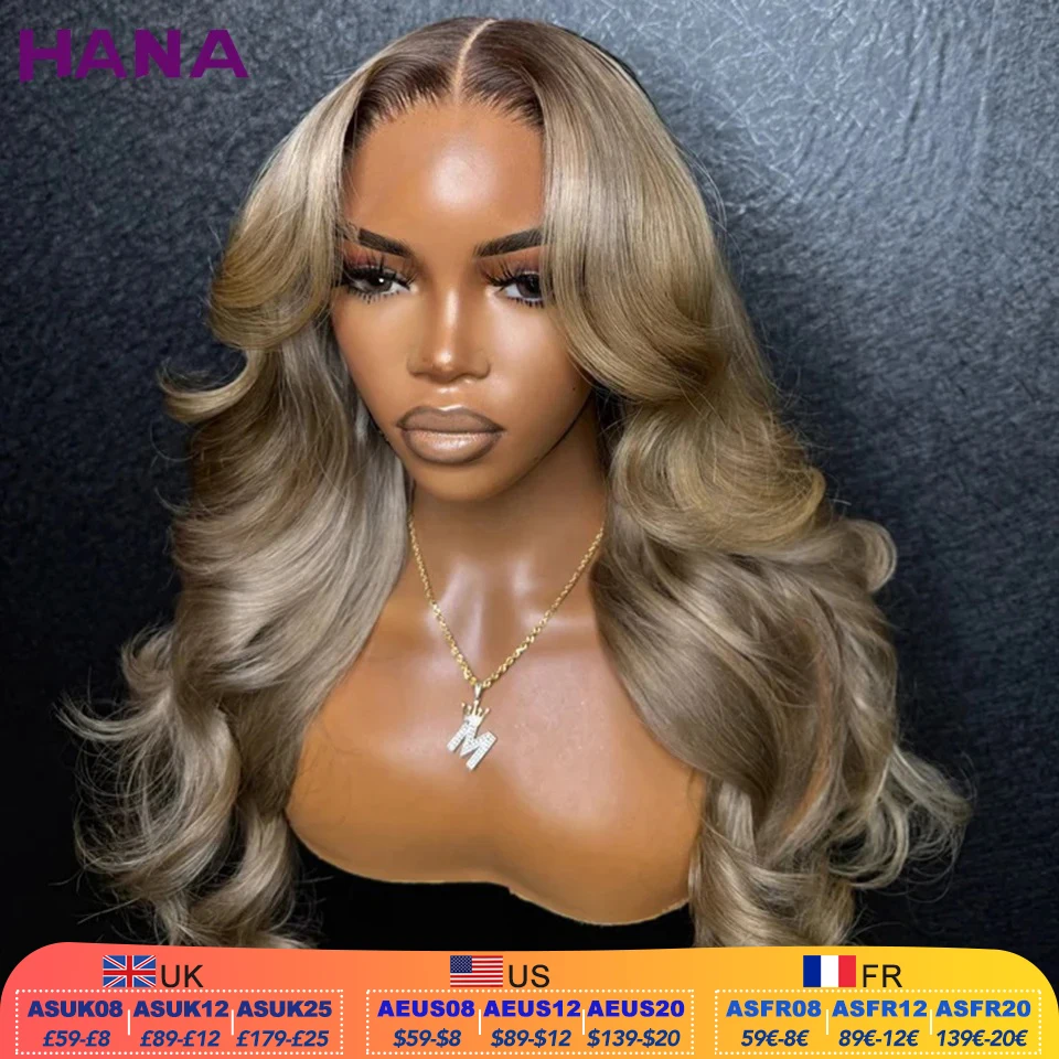 Ombre Blonde With Dark Roots Colored 5X5 Closure Wig For Women Human Hair Body Wave Ombre Ash Blonde 13X6 13X4 Lace Frontal Wig