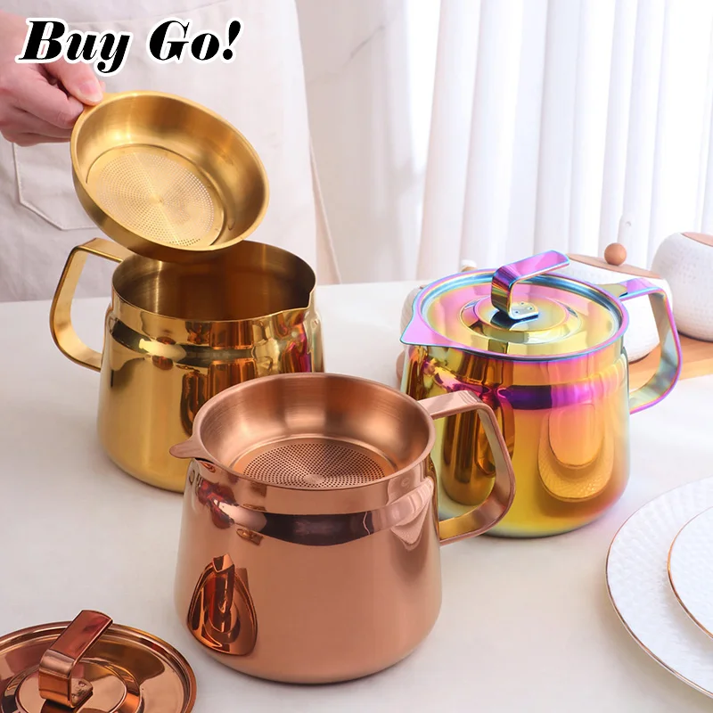 1.2L Stainless Steel Household Oil Filter Pot Lard Strainer Tank Container Jug Large Capacity Storage Can Kitchen Cooking Tools