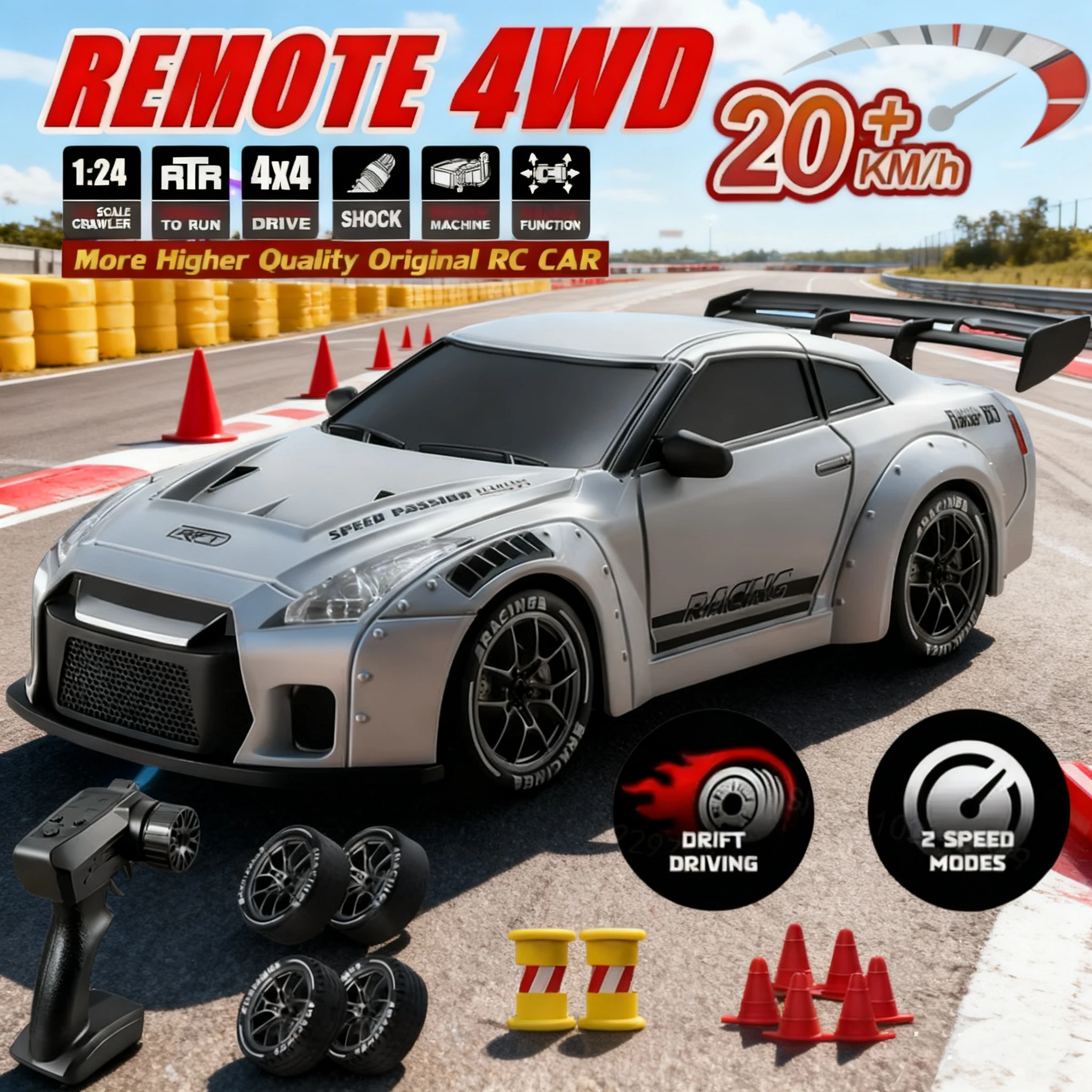 

1:24 RC Drift 2.4GHz with LED Light Race Car Toy for Adult Kid Speed Adjustable 20Km/H High Speed RC Racing Car Perfect Toy Gift