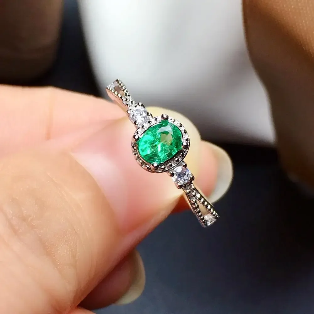 925 Sterling Silver Natural Emerald Rings Women's Jewelry Green Gemstone Rings Carrying Certificate