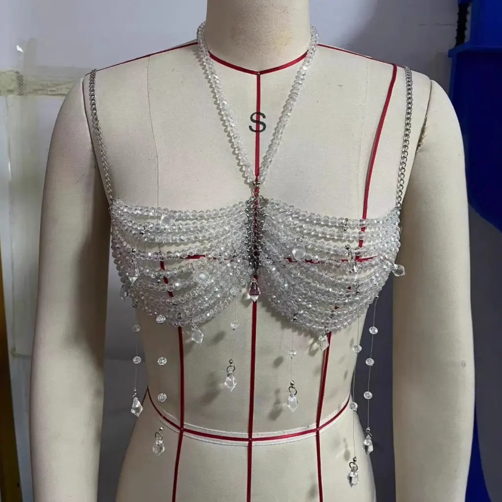

Q5045Y Beaded Chest Chain Jewel Bra Transparent Body Chain Jacket Vest Women's Fashion Accessory