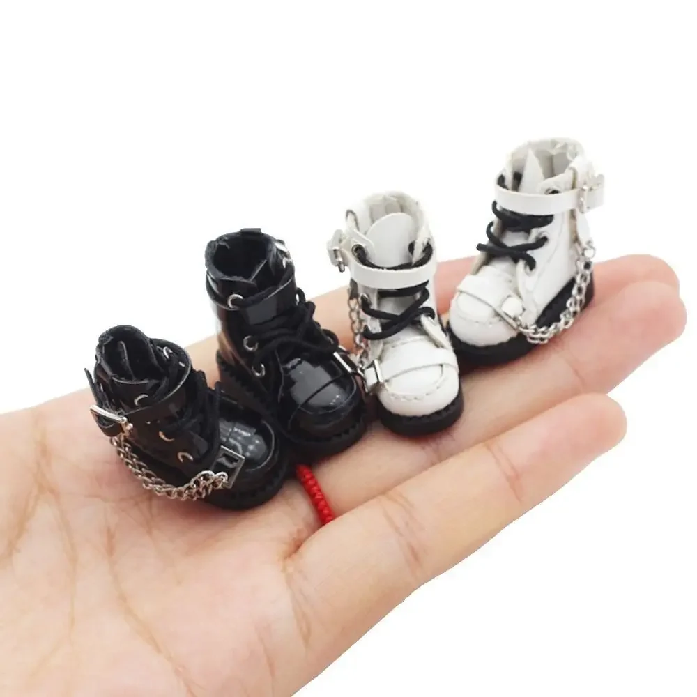 1 Pair High-top Obitsu 11 Doll Boots Mini Metal Chain 1/12 Bjd Doll Leather Shoes PU Leather High-heeled 1/12 Bjd Doll Boots