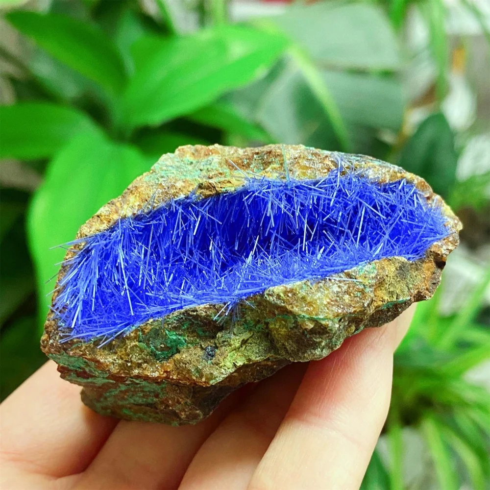 Natural Azurite & Blue Needle Ironstone Cluster Specimen Reiki Healing Mineral Collection for Home Decor and Energy Crystal Gift