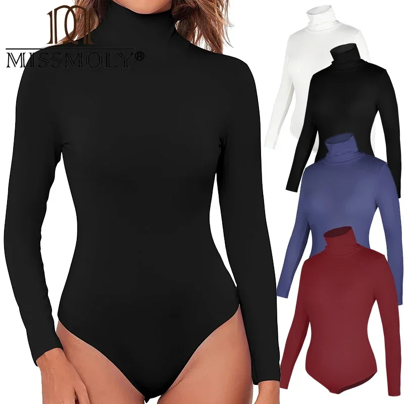 MISSMOLY Womens Bodysuit Turtleneck Long Sleeve Shapewear Tummy Control Slimming Compression Undershirt Open Crotch Jumpsuits