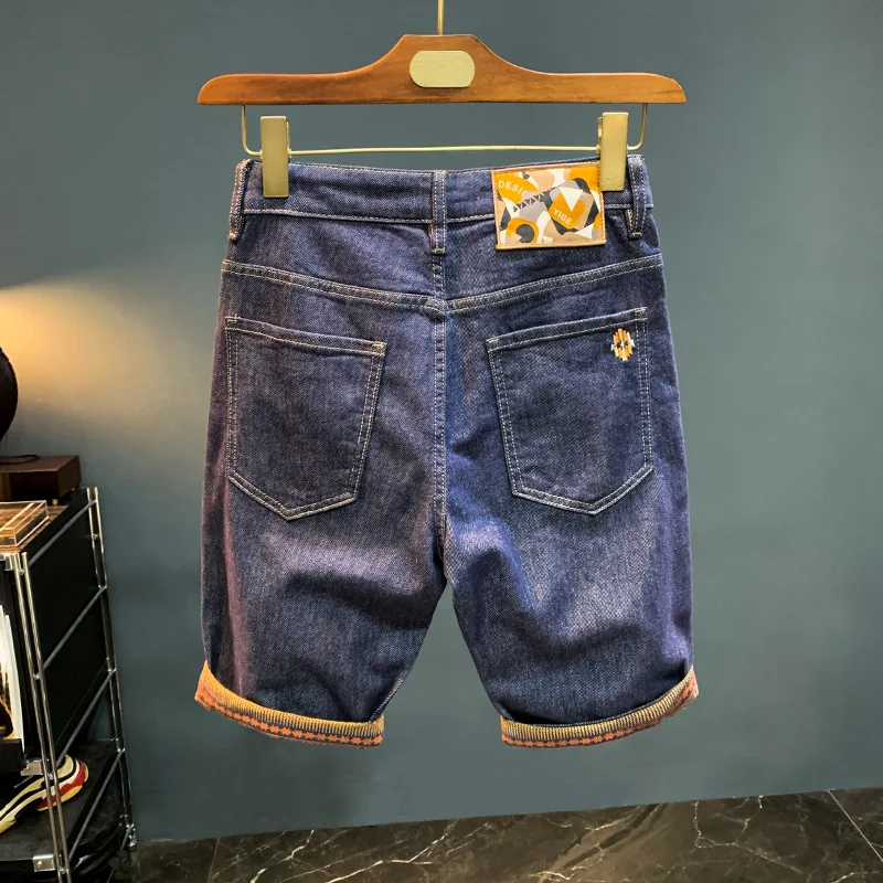 

Retro Ethnic Print Fifth Jeans Men2024Summer New Trendy High-End and Fashionable Straight Short Pants Stretch Casual Shorts