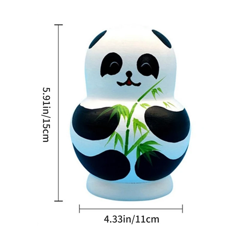 10 Layers Stackable Nesting Doll Set Cute Panda Design Matryoshka Toy Wooden 1Set