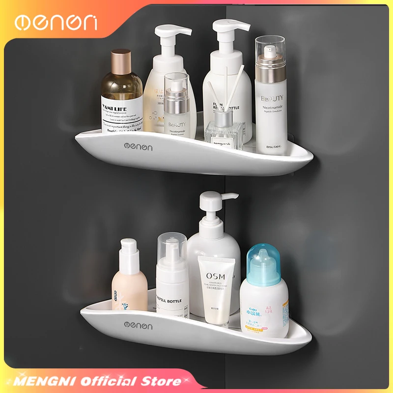 Wall Mounted Triangle Storage Rack Bathroom Shelf With Towel Bar Corner Organizer Punch Free Bathroom Accessories sets