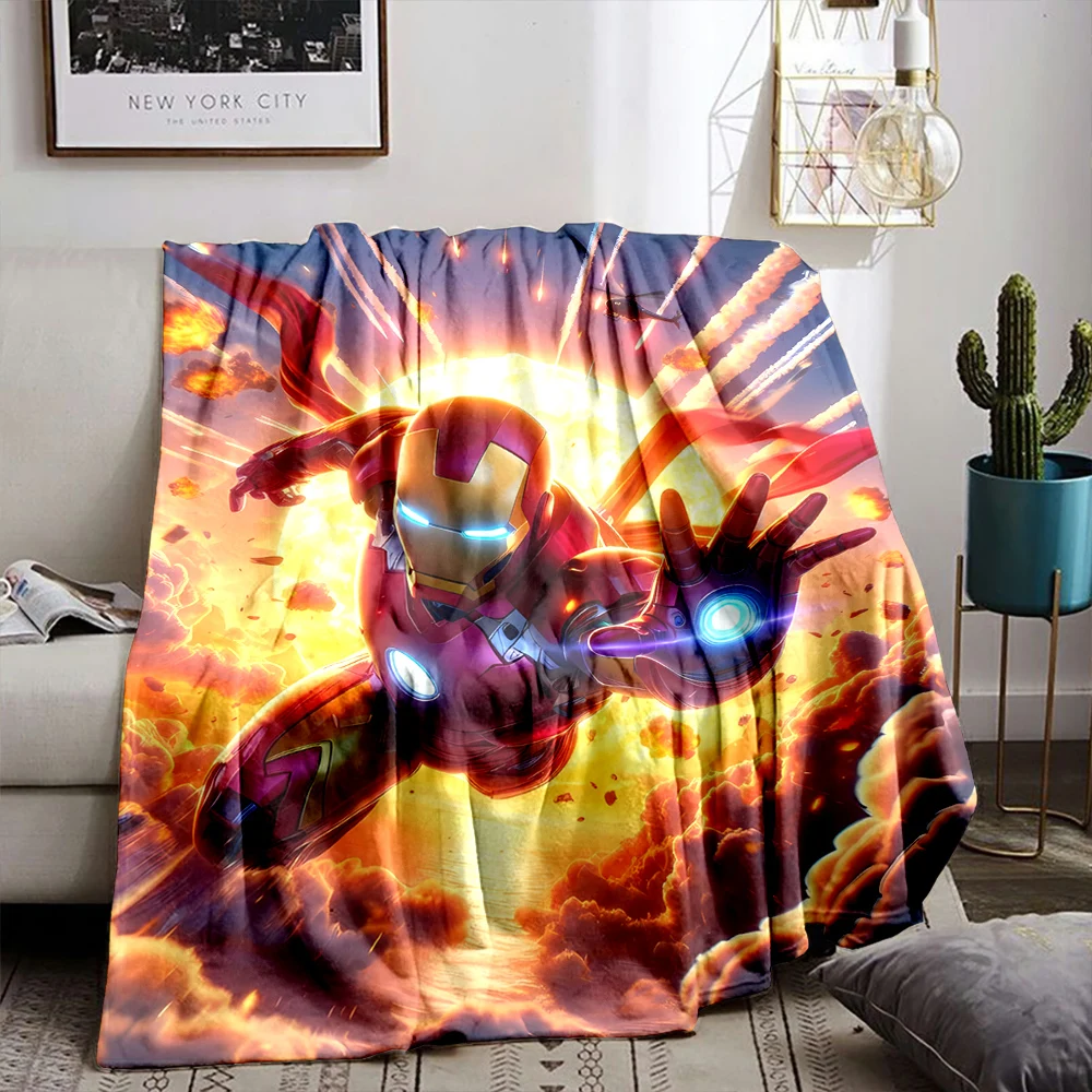 Marvel-Avengers Iron-Man Flannel Fluffy Throw Camping Blanket for Children Sofa Throw Blanket Modern Fashion Gift Miniso Manta